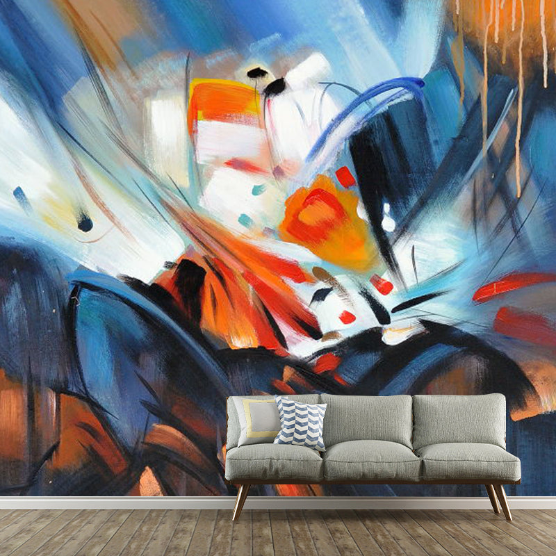 Contemporary Watercolors Mural Wallpaper in Orange and Blue Guest Room Wall Art, Personalized Size Available Orange-Blue Clearhalo 'Wall Decor' 'Wall Mural' 1114404