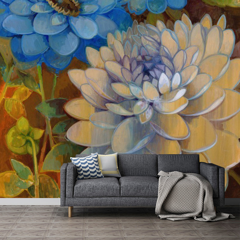 Artistic Blossoms Mural Wallpaper in Blue and White Bedroom Wall Decor, Custom Size Available Blue-White Clearhalo 'Wall Decor' 'Wall Mural' 1114474