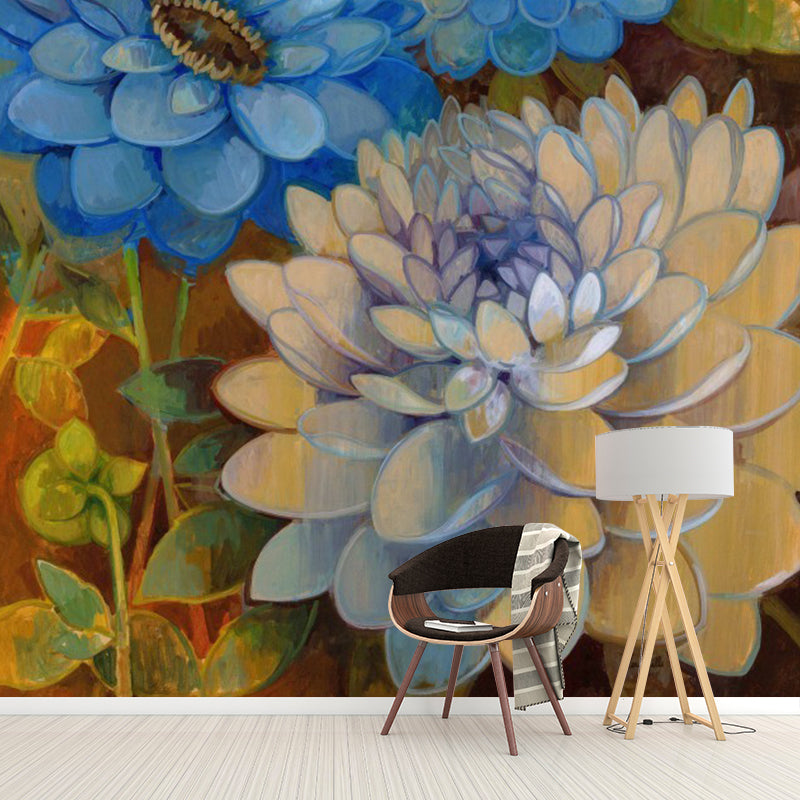 Artistic Blossoms Mural Wallpaper in Blue and White Bedroom Wall Decor, Custom Size Available Clearhalo 'Wall Decor' 'Wall Mural' 1114476