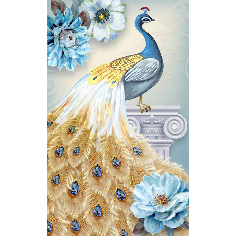 Aesthetic Peacock and Blossom Mural for Gallery Decor, Custom-Made Wall Art in Blue and Brown Clearhalo 'Wall Decor' 'Wall Mural' 1114497