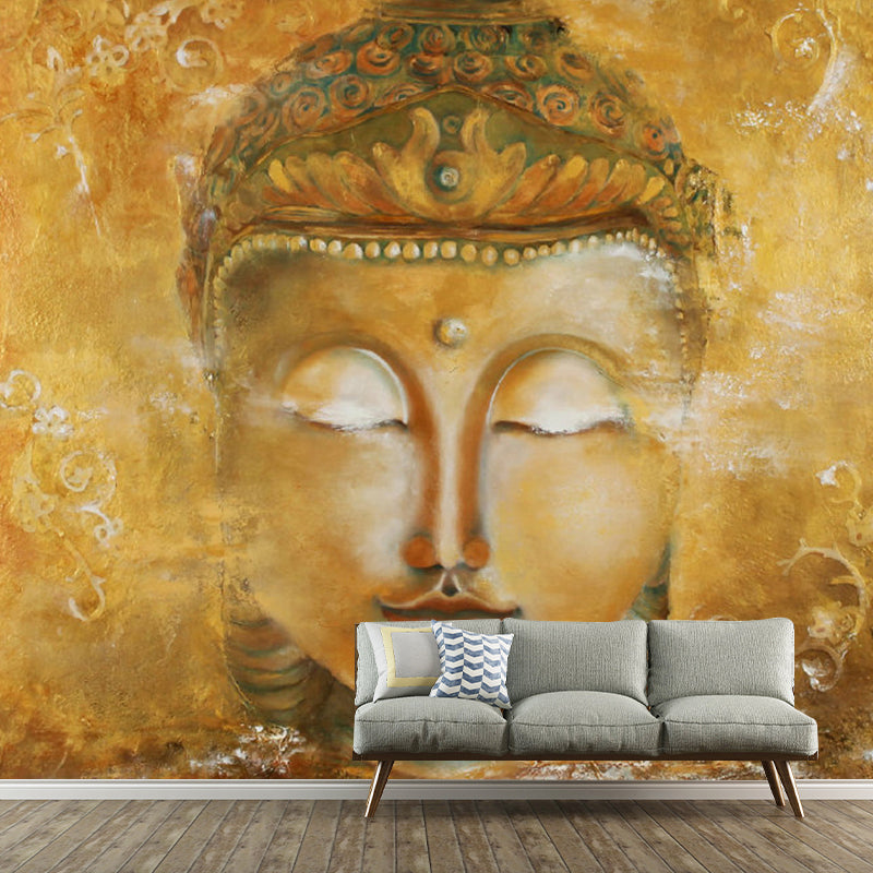 Extra Large Illustration Traditional Mural Wallpaper for Accent Wall with Buddhist Statue Design in Brown Brown Clearhalo 'Wall Decor' 'Wall Mural' 1114504