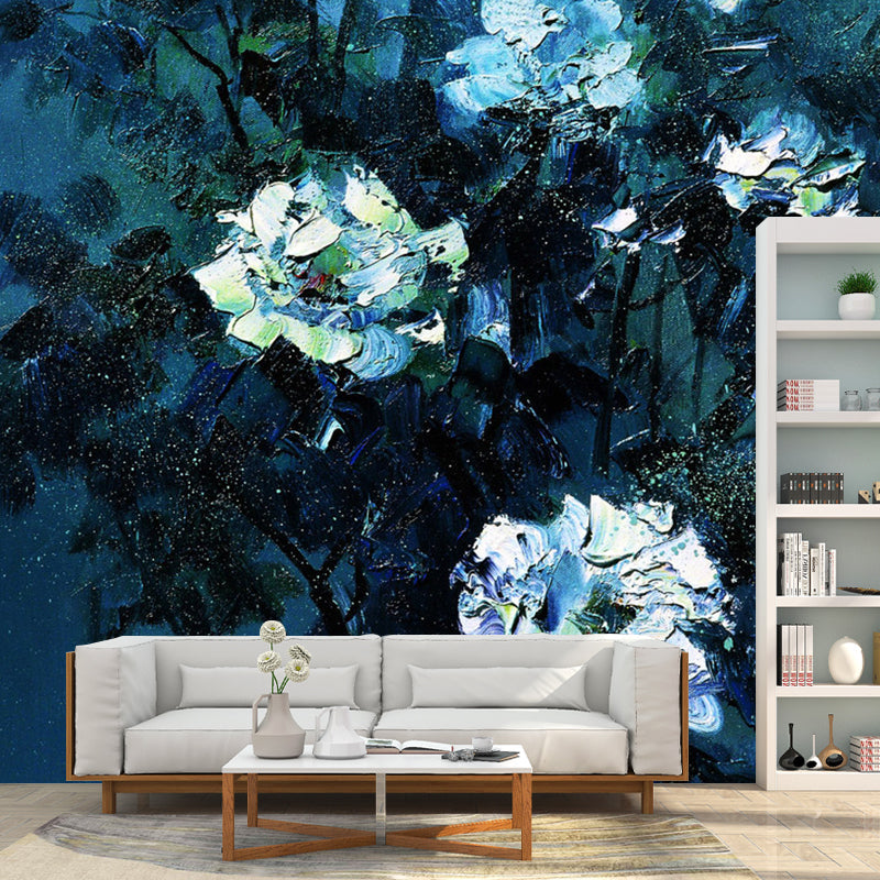Whole Nostalgic Wall Mural Decal in Blue and White Floral Design Wall Decor, Made to Measure Clearhalo 'Wall Decor' 'Wall Mural' 1114520