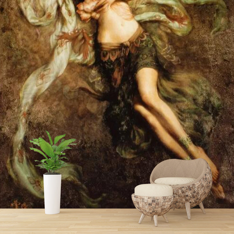 Lying Beauty Mural Wallpaper for Living Room European Wall Covering in Brown, Custom Size Available Clearhalo 'Wall Decor' 'Wall Mural' 1114536