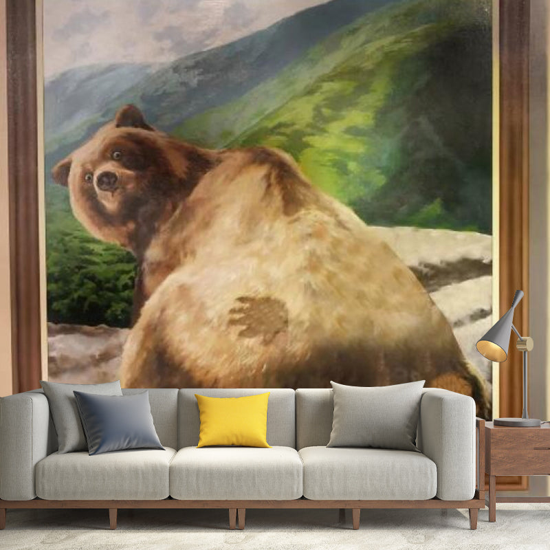 Cute Bear Wall Mural Decal for Guest Room Decor, Brown, Personalized Size Available Brown Clearhalo 'Wall Decor' 'Wall Mural' 1114539