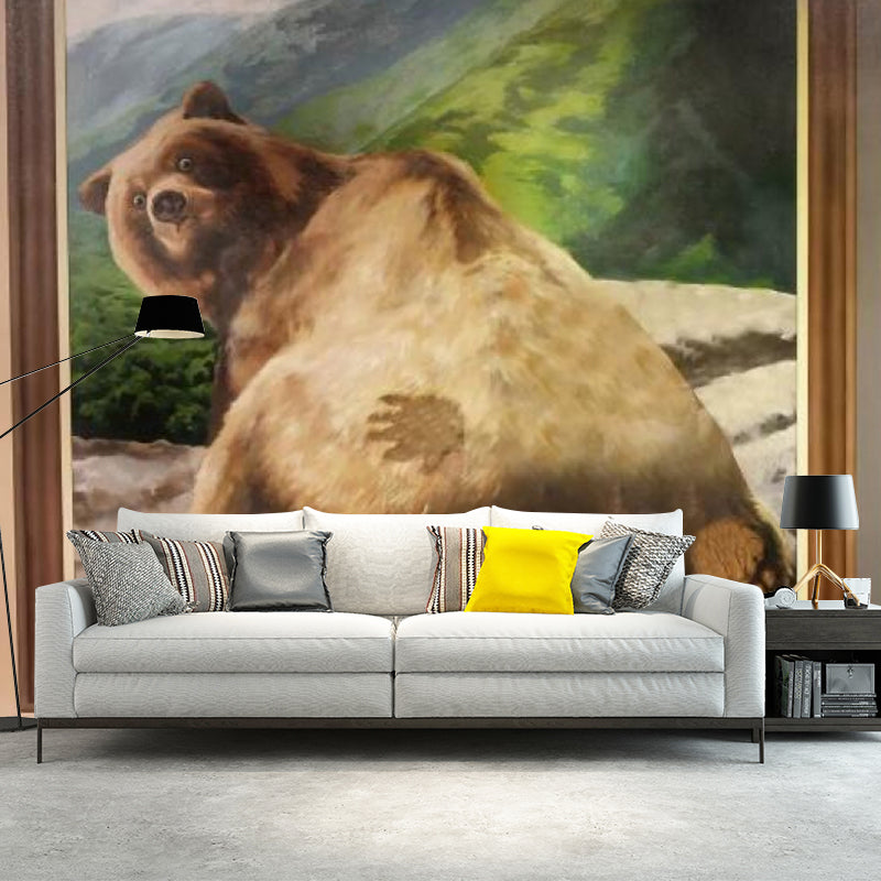 Cute Bear Wall Mural Decal for Guest Room Decor, Brown, Personalized Size Available Clearhalo 'Wall Decor' 'Wall Mural' 1114540