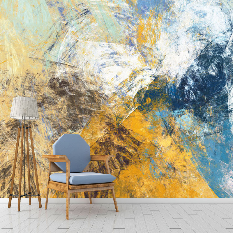 Watercolor Wall Mural Decal for Gallery Decoration, Blue and Yellow, Made to Measure Yellow-Blue Clearhalo 'Wall Decor' 'Wall Mural' 1114544