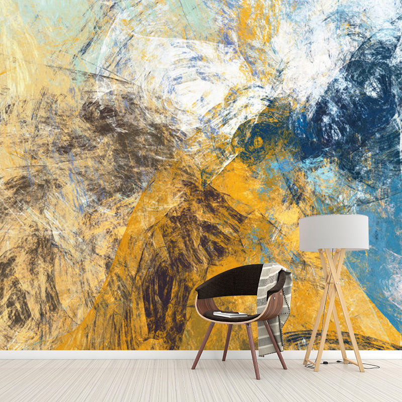Watercolor Wall Mural Decal for Gallery Decoration, Blue and Yellow, Made to Measure Clearhalo 'Wall Decor' 'Wall Mural' 1114545