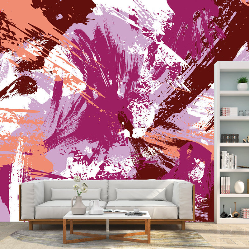 Big Watercolors Wall Mural in Purple and Pink Non-Woven Fabric Wall Art for Living Room, Custom-Printed Clearhalo 'Wall Decor' 'Wall Mural' 1114550