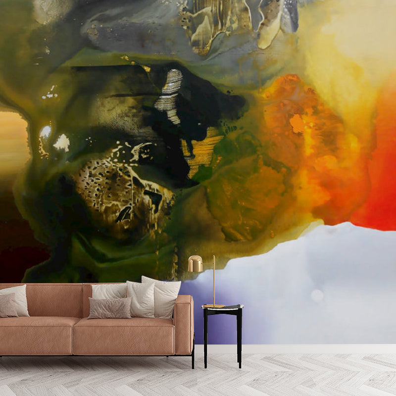 Enormous Illustration Watercolors Wall Mural Decal for Living Room in Yellow and Grey, Made to Measure Clearhalo 'Wall Decor' 'Wall Mural' 1114585