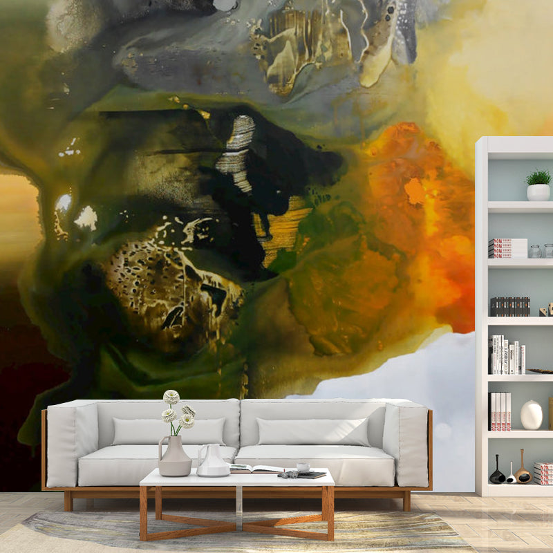 Enormous Illustration Watercolors Wall Mural Decal for Living Room in Yellow and Grey, Made to Measure Clearhalo 'Wall Decor' 'Wall Mural' 1114586