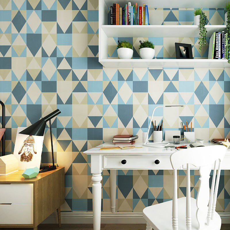 Minimalist Harlequin Wallpaper Roll in Blue and Yellow Home Decorative Wall Covering, 33' by 20.5