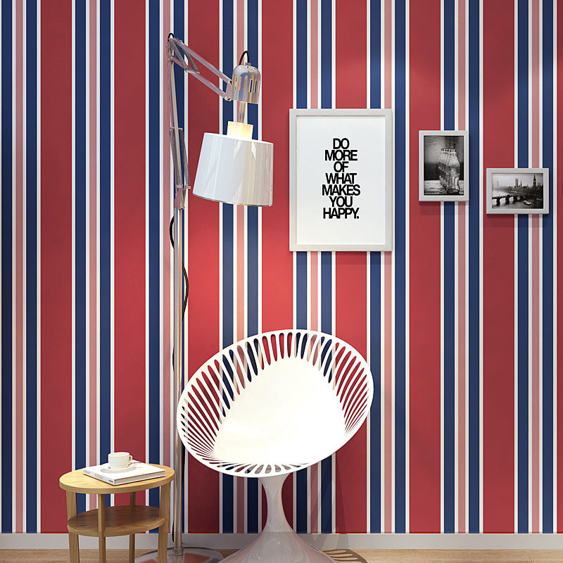 Rudder Wallpaper for Children Vertical Stripe Wall Covering in Blue and Red, Stain-Resistant Red-Blue Clearhalo 'Wall Decor' 'Wallpaper' 1116405