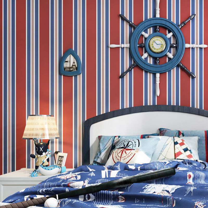 Rudder Wallpaper for Children Vertical Stripe Wall Covering in Blue and Red, Stain-Resistant Clearhalo 'Wall Decor' 'Wallpaper' 1116406