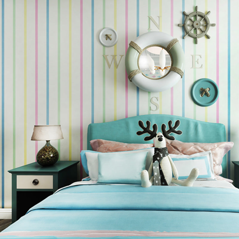 Latitudinal Stripe Wallpaper Roll for Kids Bedroom in Natural Color, 20.5