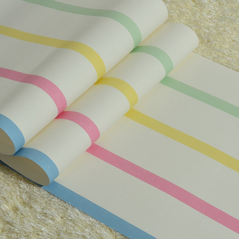 Latitudinal Stripe Wallpaper Roll for Kids Bedroom in Natural Color, 20.5