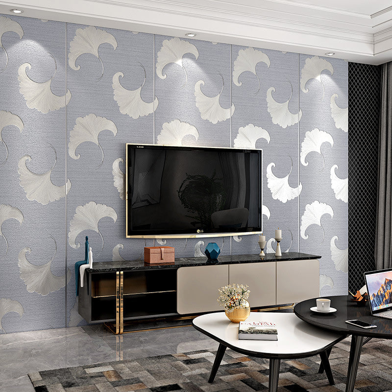 Nordic Ginkgo Wall Covering in Natural Color Guest Room Decorative Flock Wallpaper, 28