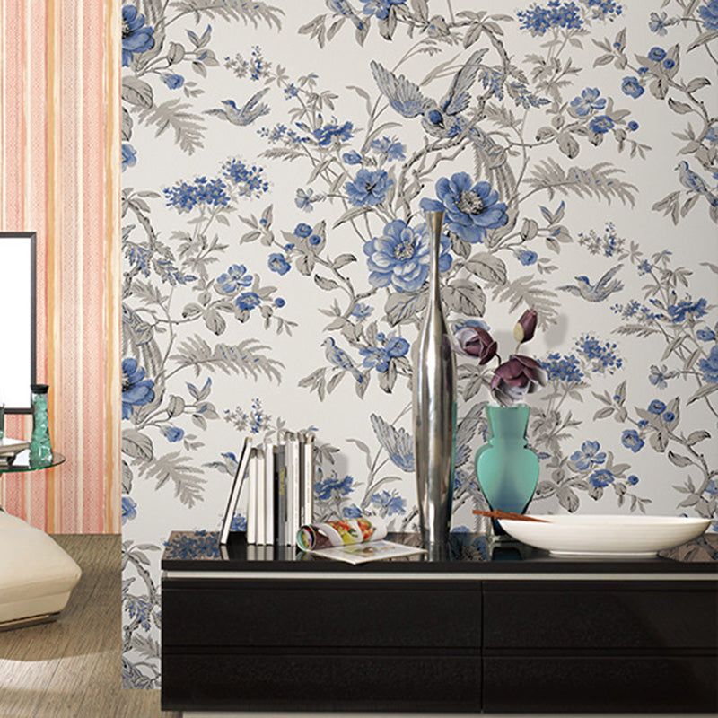 Blossoming Flower and Bird Wallpaper Roll for Accent Wall, Soft Color, 20.5