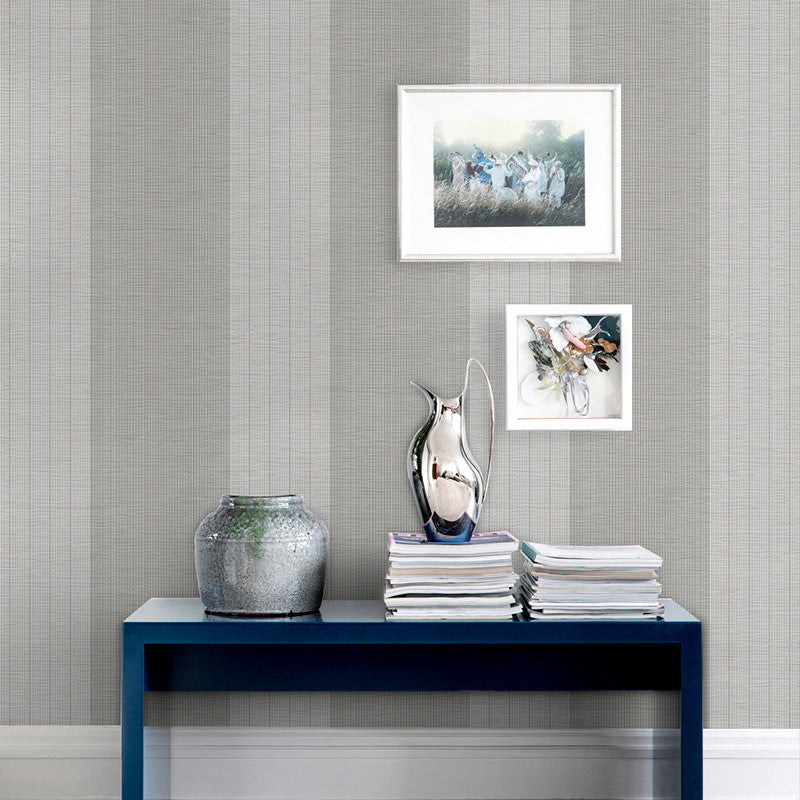 Natural Color Nordic Wall Decor 57.1 sq ft. Latitudinal Stripes Wallpaper in Bedroom Cream Gray Clearhalo 'Modern wall decor' 'Modern' 'Wallpaper' Wall Decor' 1116854