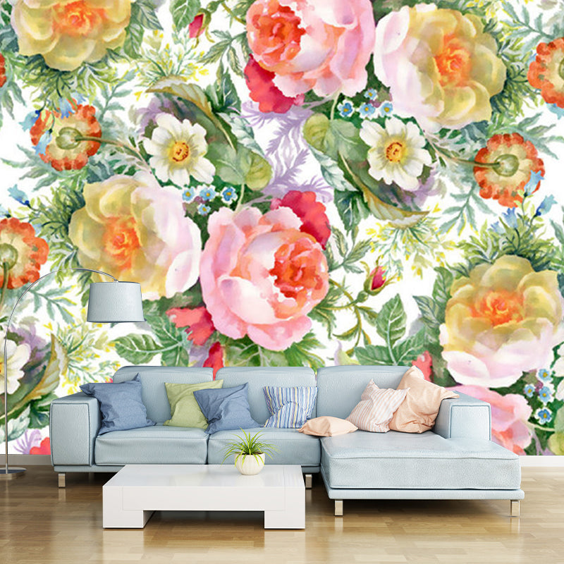 Illustration Blossoming Flowers Wall Covering Extra Large Wall Mural Decal for Girl, Custom-Made Clearhalo 'Wall Decor' 'Wall Mural' 1120648