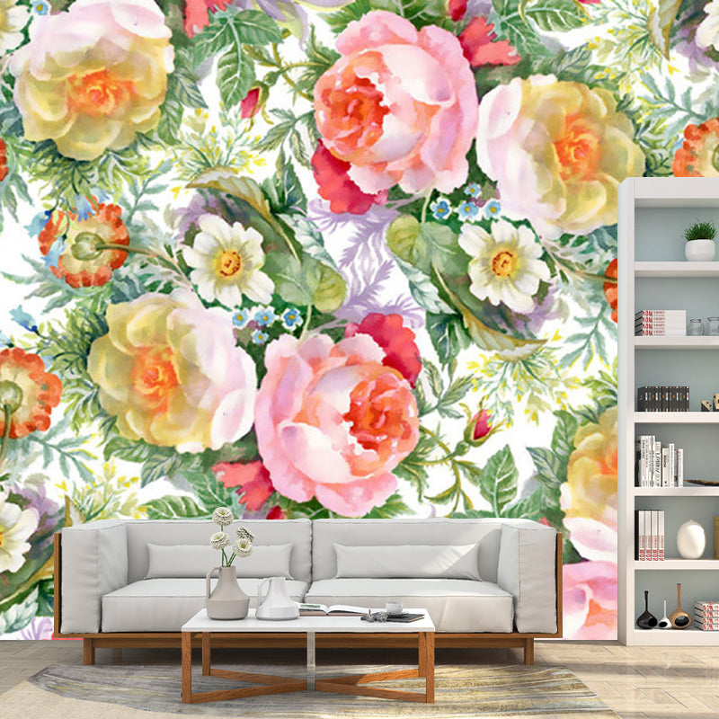 Illustration Blossoming Flowers Wall Covering Extra Large Wall Mural Decal for Girl, Custom-Made Clearhalo 'Wall Decor' 'Wall Mural' 1120649