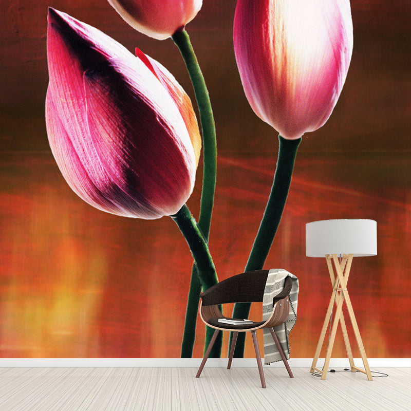 Huge Bud Flowers Mural Wallpaper for Guest Room Decoration in Orange and Purple, Custom-Printed Clearhalo 'Wall Decor' 'Wall Mural' 1120678