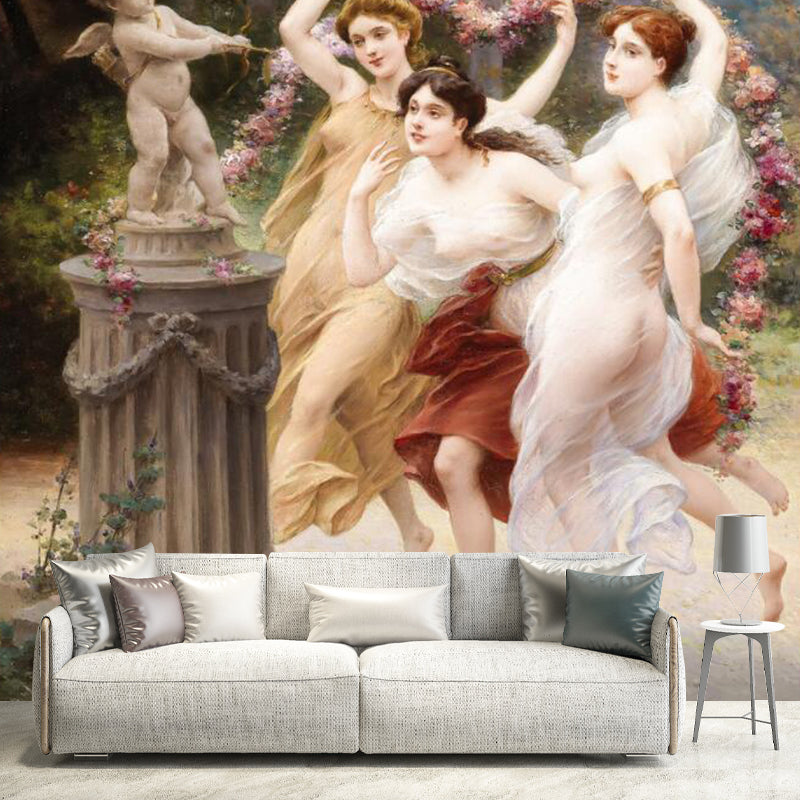 Fairy Ladies Wall Mural Decal for Living Room Decor, White and Brown, Custom Size Available Clearhalo 'Wall Decor' 'Wall Mural' 1120720