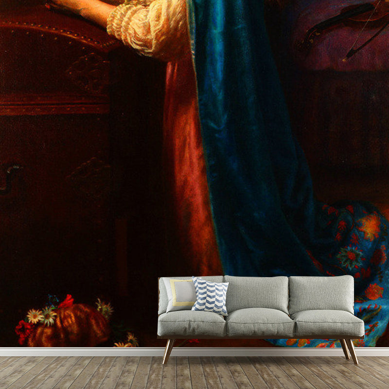 Elegant Lady Mural Wallpaper for Guest Room Decor, Red and Blue, Customized Size Available Clearhalo 'Wall Decor' 'Wall Mural' 1120846