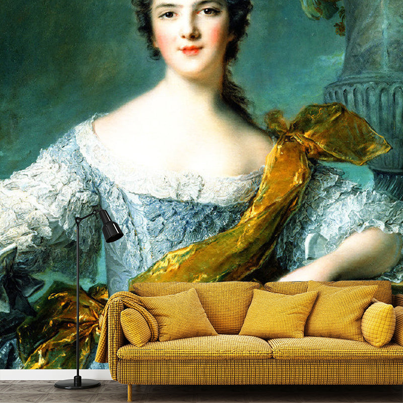 Yellow and Blue European Mural Wallpaper Personalized Size Fairy Lady Wall Decor for Bedroom Yellow-Blue Clearhalo 'Wall Decor' 'Wall Mural' 1120894