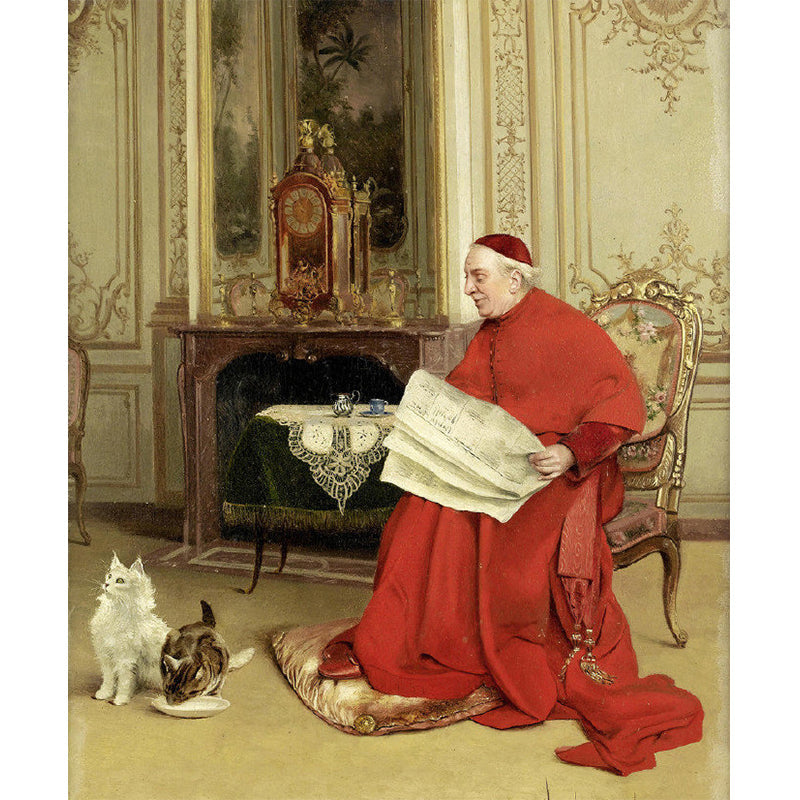 Enormous Illustration Vintage Wall Mural for Fireplace Decor with Bishop and Dog Design in Red and Brown Clearhalo 'Wall Decor' 'Wall Mural' 1121043