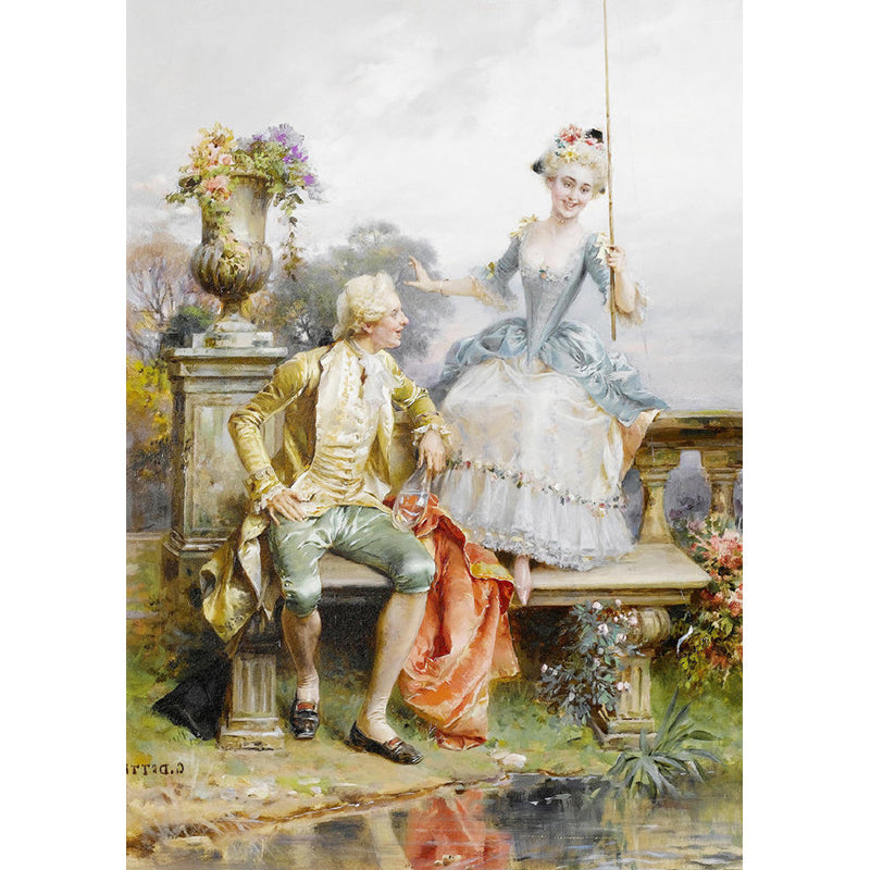 Gentleman and Fairy Lady Mural for Guest Room Classic Wall Covering in Yellow and White, Custom-Made Clearhalo 'Wall Decor' 'Wall Mural' 1122393