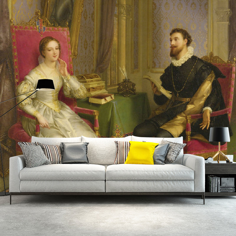 Lady and Gentleman Wall Art for Guest Room European Mural Wallpaper for Living Room Brown Clearhalo 'Wall Decor' 'Wall Mural' 1122501