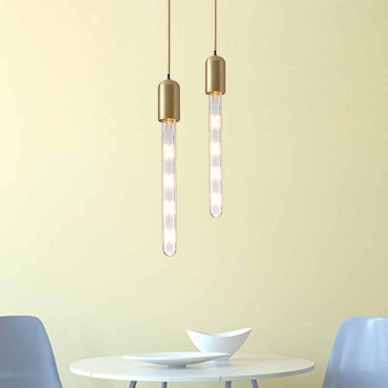 Gold Slim Tube Drop Pendant Postmodern 1 Bulb Clear Glass Hanging Lamp over Dining Table Gold Clearhalo 'Ceiling Lights' 'Modern Pendants' 'Modern' 'Pendant Lights' 'Pendants' Lighting' 1125130