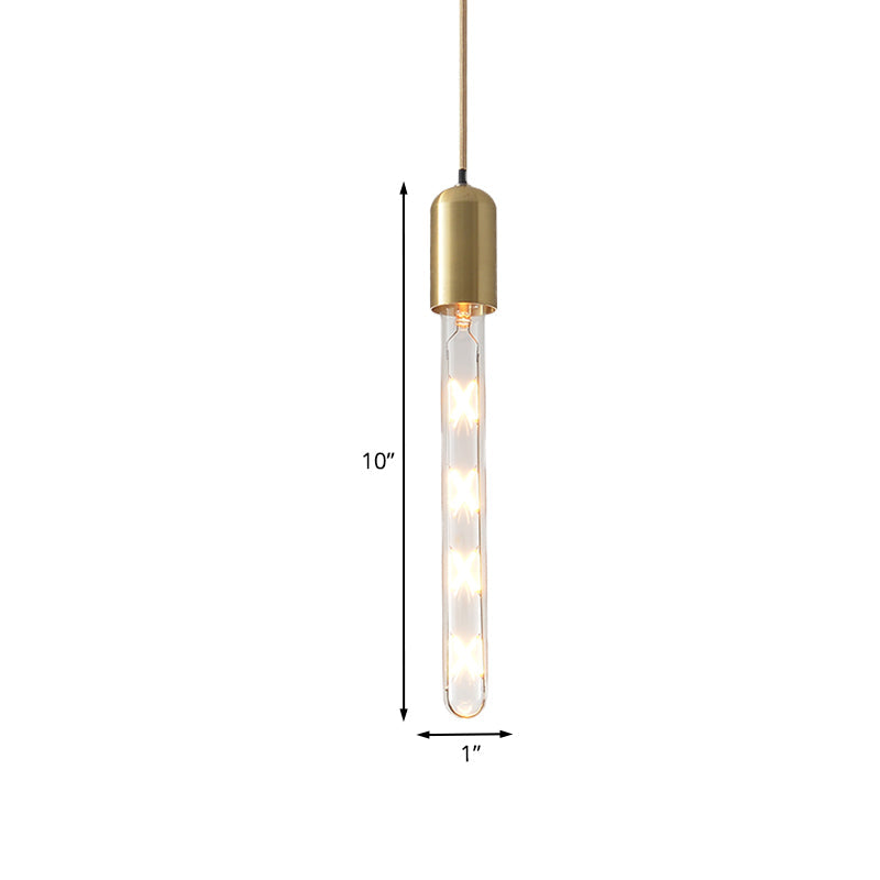 Gold Slim Tube Drop Pendant Postmodern 1 Bulb Clear Glass Hanging Lamp over Dining Table Clearhalo 'Ceiling Lights' 'Modern Pendants' 'Modern' 'Pendant Lights' 'Pendants' Lighting' 1125133