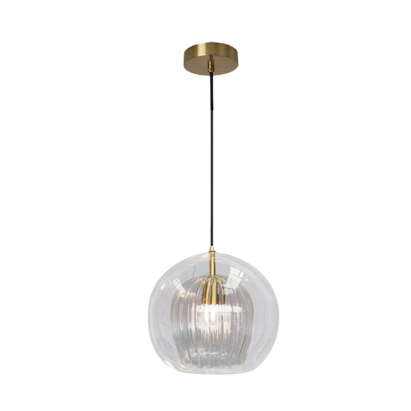 Globe Double Shade Hanging Light Simple Clear Glass 1 Bulb Dining Room Pendant in Gold, 6