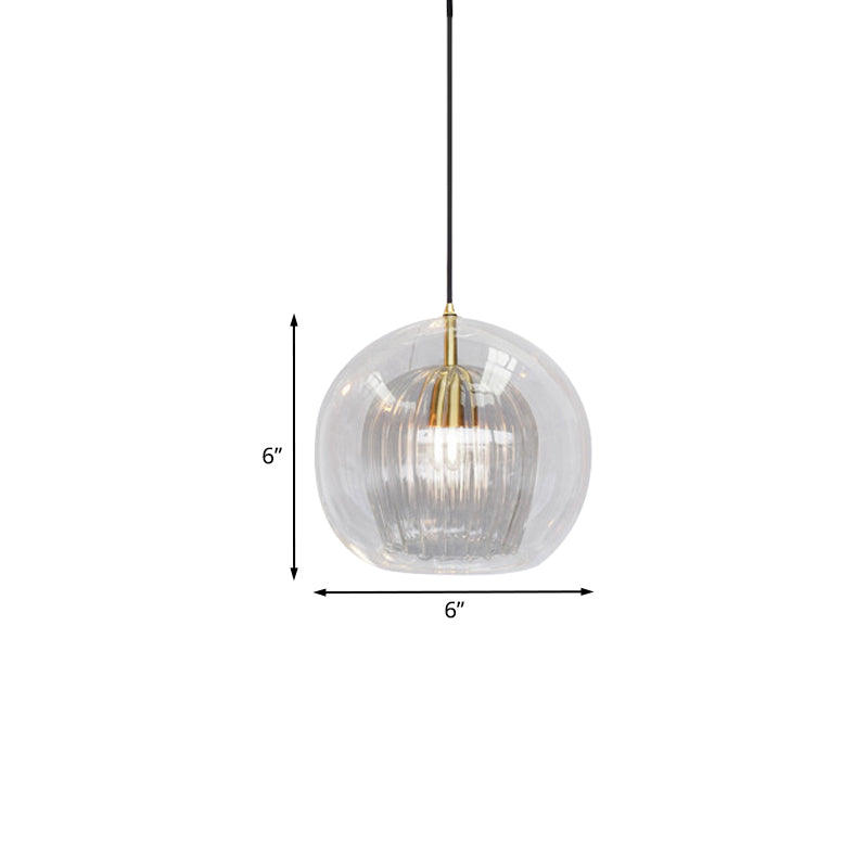 Globe Double Shade Hanging Light Simple Clear Glass 1 Bulb Dining Room Pendant in Gold, 6