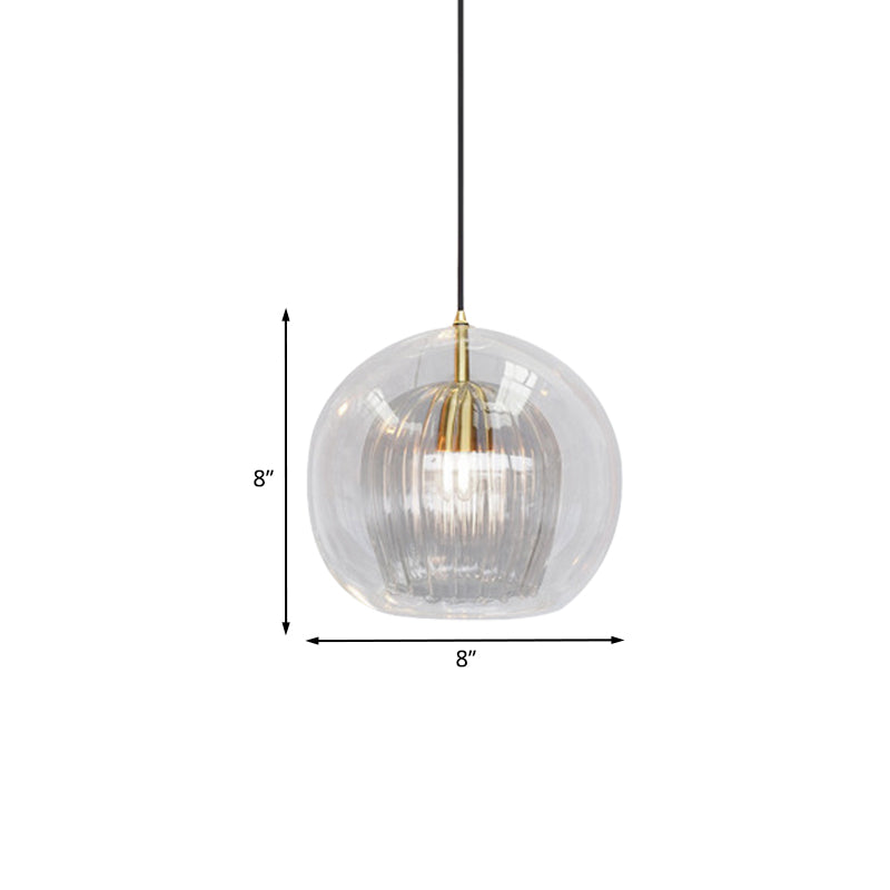 Globe Double Shade Hanging Light Simple Clear Glass 1 Bulb Dining Room Pendant in Gold, 6