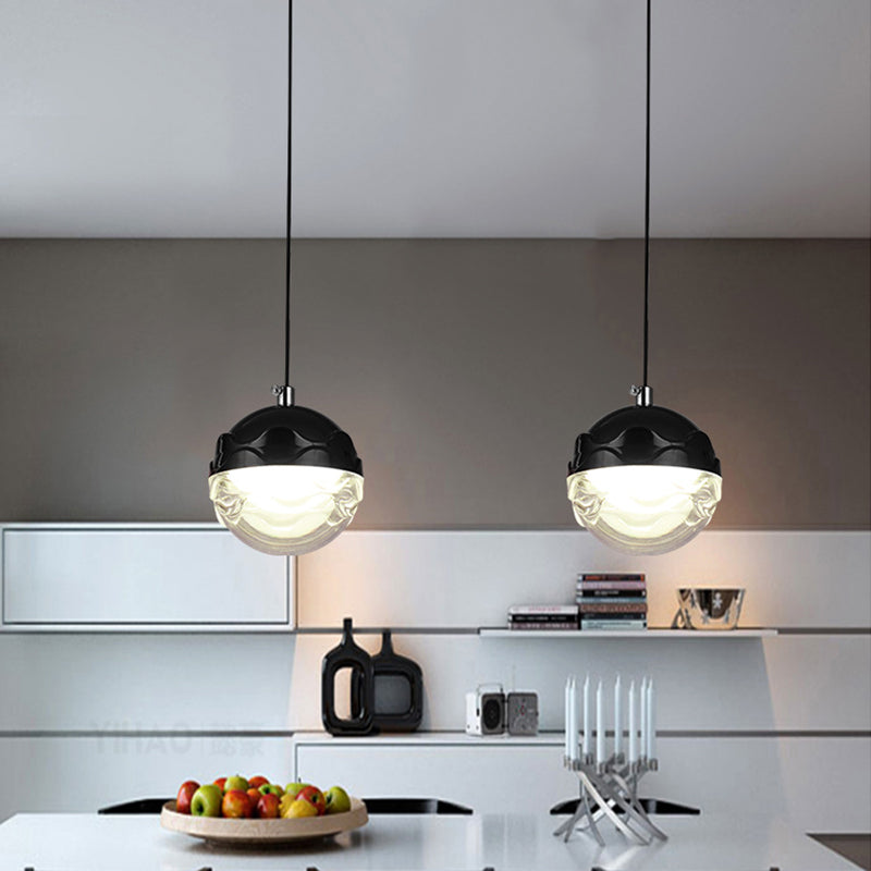 Simple Globe Acrylic Suspension Light LED Down Lighting Pendant in Black for Bedroom Black Clearhalo 'Ceiling Lights' 'Glass shade' 'Glass' 'Modern Pendants' 'Modern' 'Pendant Lights' 'Pendants' Lighting' 1125172