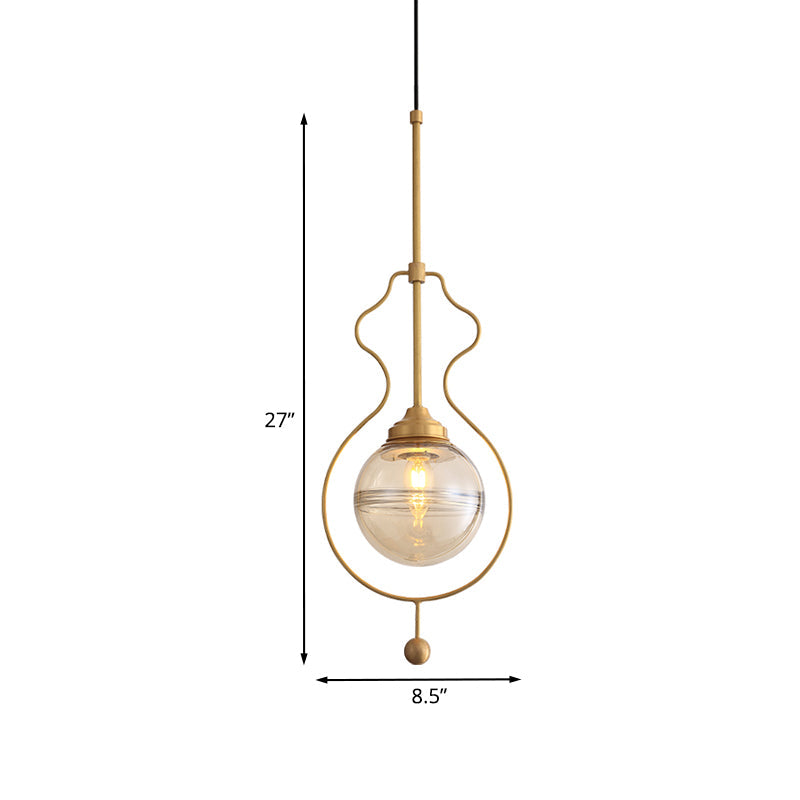 Clear Glass Ball Shade Ceiling Lamp Postmodern 1-Light Hanging Pendant Light with Ground Frame in Gold Clearhalo 'Ceiling Lights' 'Modern Pendants' 'Modern' 'Pendant Lights' 'Pendants' Lighting' 1125181