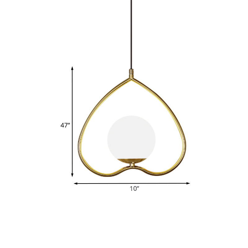 Post-Modern Single Pendulum Light Gold Loving Heart Down Lighting with Metal Frame and Ball Opal Glass Shade Clearhalo 'Ceiling Lights' 'Modern Pendants' 'Modern' 'Pendant Lights' 'Pendants' Lighting' 1125214