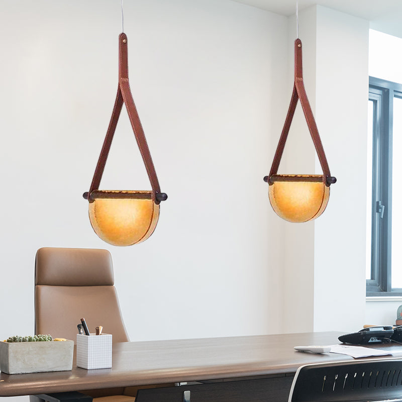 Modernist Raindrop Pendant Light Kit Smoke Grey/Clear/Amber Glass Dining Table LED Hanging Lamp with Brown Leather Strap Amber Clearhalo 'Ceiling Lights' 'Modern Pendants' 'Modern' 'Pendant Lights' 'Pendants' Lighting' 1125223