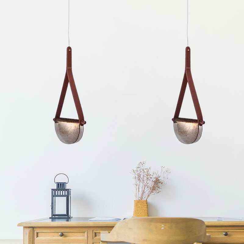 Modernist Raindrop Pendant Light Kit Smoke Grey/Clear/Amber Glass Dining Table LED Hanging Lamp with Brown Leather Strap Clearhalo 'Ceiling Lights' 'Modern Pendants' 'Modern' 'Pendant Lights' 'Pendants' Lighting' 1125233