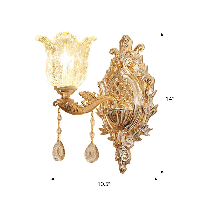 Single Ruffle Glass Wall Light Traditional Gold Floral Shade Bedroom Wall Mounted Lamp Clearhalo 'Wall Lamps & Sconces' 'Wall Lights' Lighting' 1125256