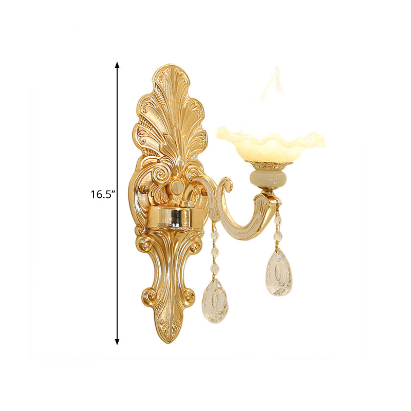 Opal Glass Gold Finish Wall Sconce Flower Shade Single Light Mid Century Wall Mounted Light Clearhalo 'Wall Lamps & Sconces' 'Wall Lights' Lighting' 1125347