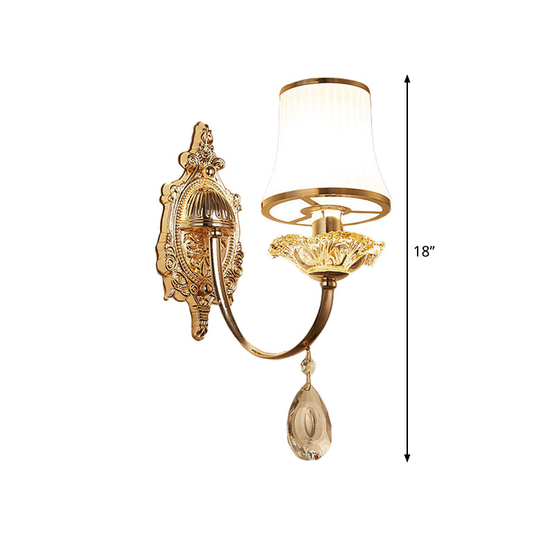 Arced Jar Bedside Wall Light Fixture Mid Century Frosted Glass 1 Bulb Gold Wall Mount Lamp Clearhalo 'Wall Lamps & Sconces' 'Wall Lights' Lighting' 1125367