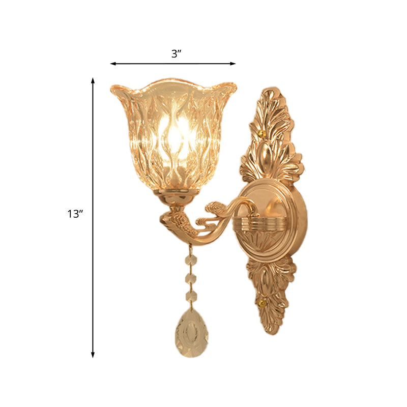 Clear Textured Glass Gold Sconce Bell Shaped 1/2-Light Traditional Wall Mounted Lamp Clearhalo 'Wall Lamps & Sconces' 'Wall Lights' Lighting' 1125427