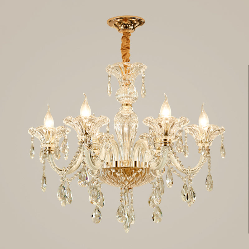 Clear Glass Coated Candle Chandelier Modern Style 6-Head Bedroom Suspended Lighting Fixture Clearhalo 'Ceiling Lights' 'Chandeliers' 'Clear' 'Industrial' 'Modern Chandeliers' 'Modern' 'Tiffany' 'Traditional Chandeliers' Lighting' 1125520