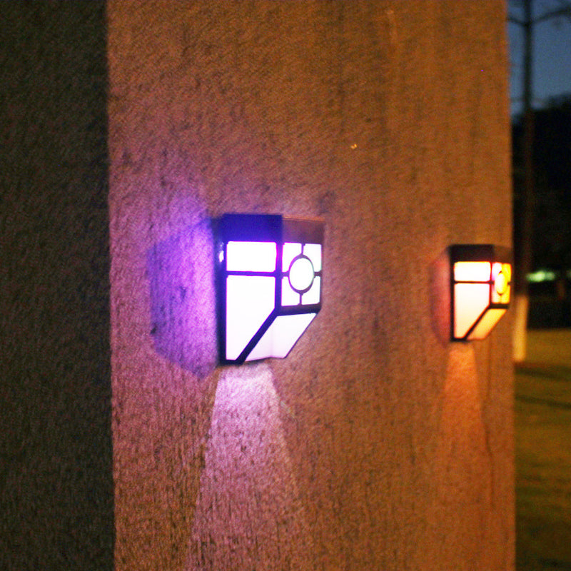 Outdoor RGB LED Wall Sconce Simple Black Solar Powered Wall Mount Lamp with Box Plastic Shade Clearhalo 'Wall Lamps & Sconces' 'Wall Lights' Lighting' 1125792