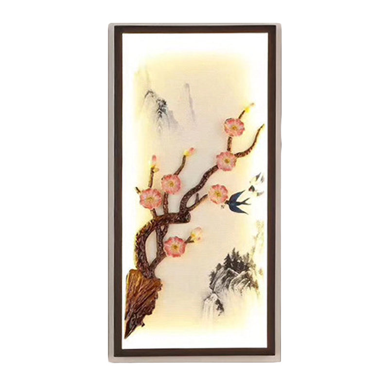 Asia Spring Blooming Plum Mural Light Ceramic Bedside Decorative LED Wall Sconce Light in Black Clearhalo 'Wall Lamps & Sconces' 'Wall Lights' Lighting' 1125850