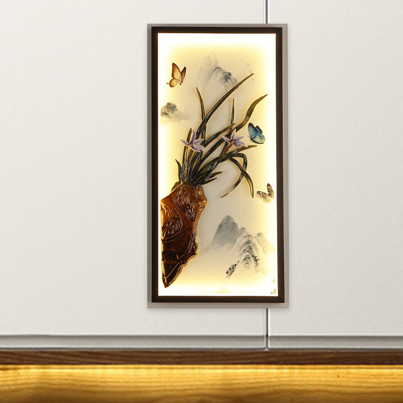 Butterfly-Mountain Landscape Mural Light Asian Aluminum Guest Room LED Wall Mount Lighting in Black Black Clearhalo 'Wall Lamps & Sconces' 'Wall Lights' Lighting' 1125856