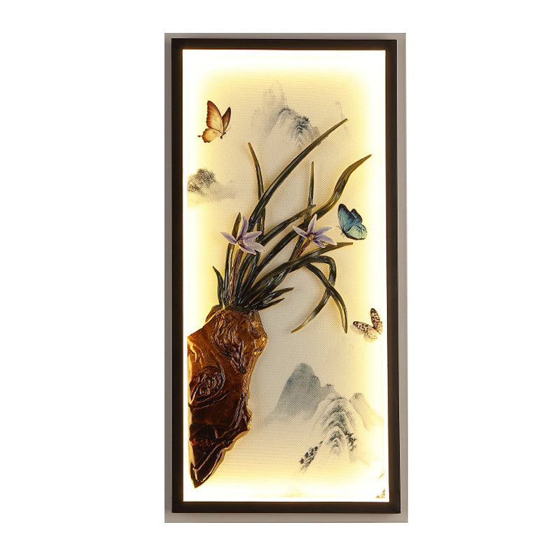 Butterfly-Mountain Landscape Mural Light Asian Aluminum Guest Room LED Wall Mount Lighting in Black Clearhalo 'Wall Lamps & Sconces' 'Wall Lights' Lighting' 1125858